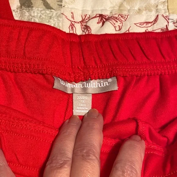 Woman Within Vibrant Red Casual or Lounge Pants 1X Tall - Picture 2 of 4